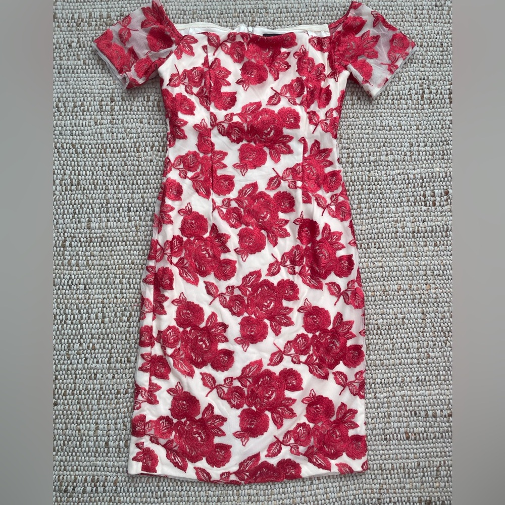 Karl Lagerfeld Floral Print Fitted Dress, Red & White, size 4